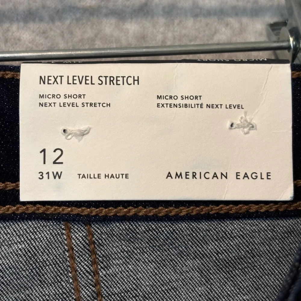 American Eagle Womens 12 Micro Shorts Denim Stretch High Rise Dark Wash Blue NWT